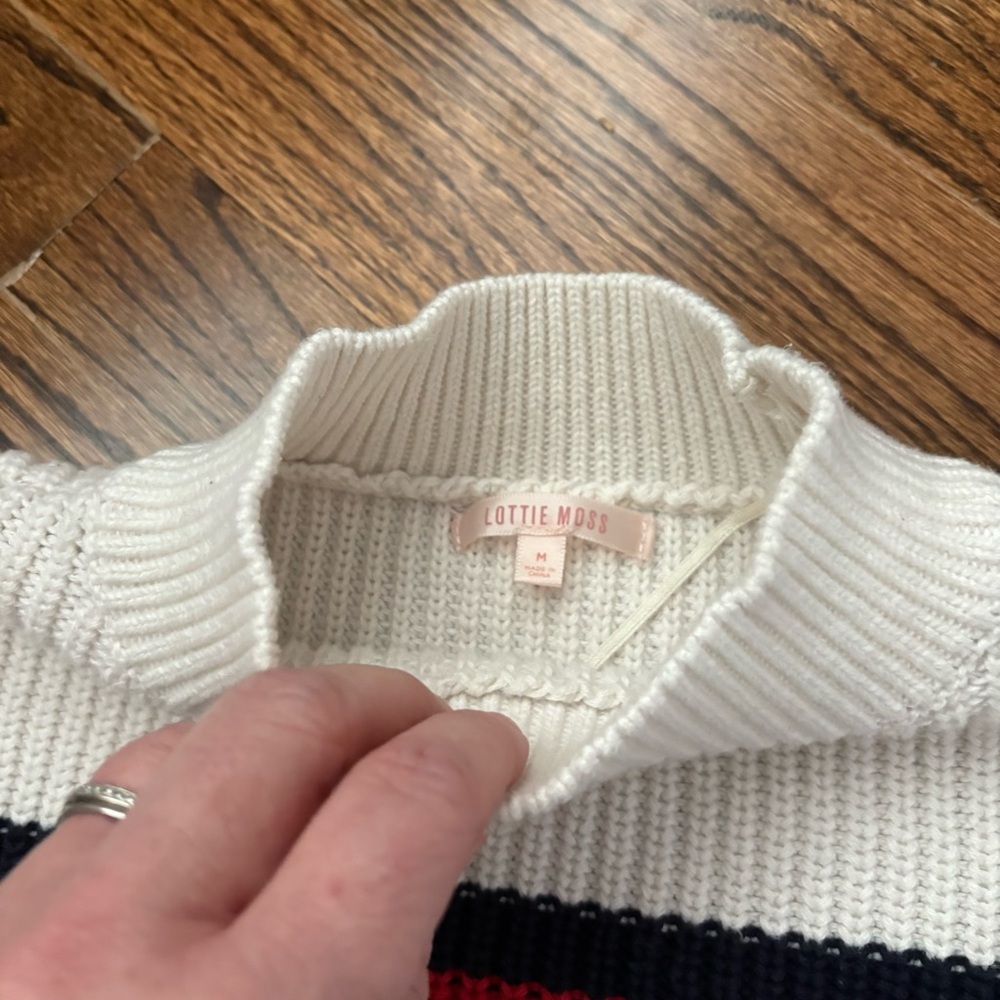 Lottie Moss Mock Neck Sweater with Red and Navy Stripes - Picture 3 of 6